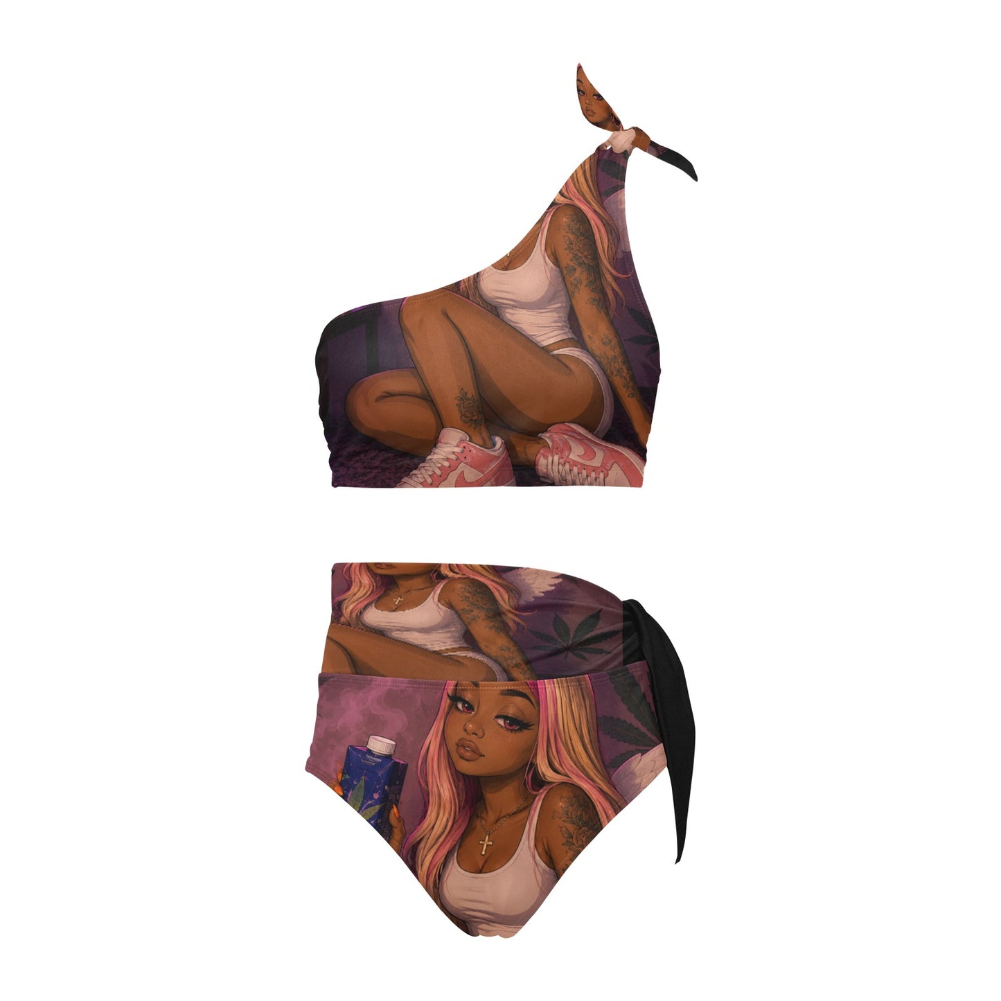 High Waisted One Shoulder stoner moments Bikini Set