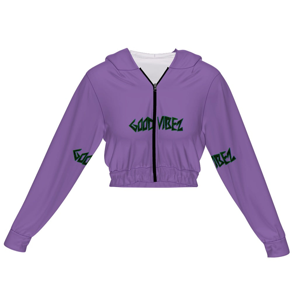 Good VibeZ Women's Chiffon Cropped Jacket zipper coat