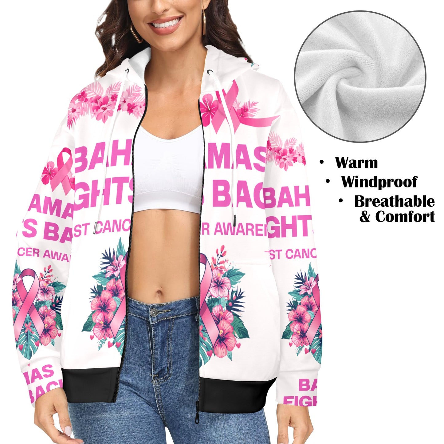 Bahamas Cancer Awareness Women's Fleece Full-Zip Hoodie