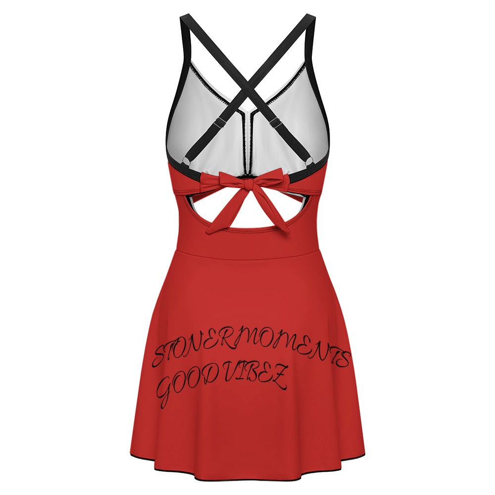 Women's hollowed-out V-neck tie-back one-piece swimsuit