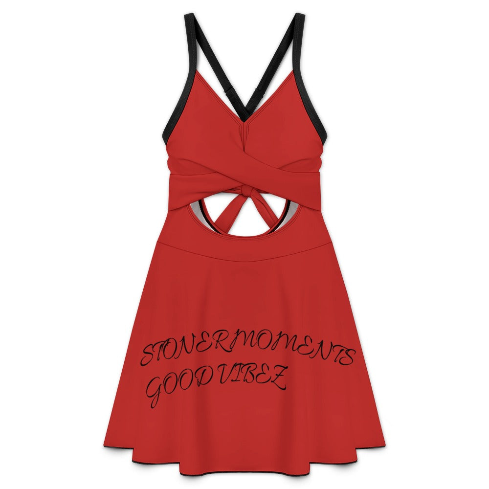 Women's hollowed-out V-neck tie-back one-piece swimsuit