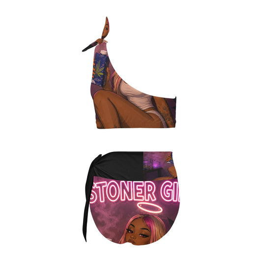 High Waisted One Shoulder stoner moments Bikini Set